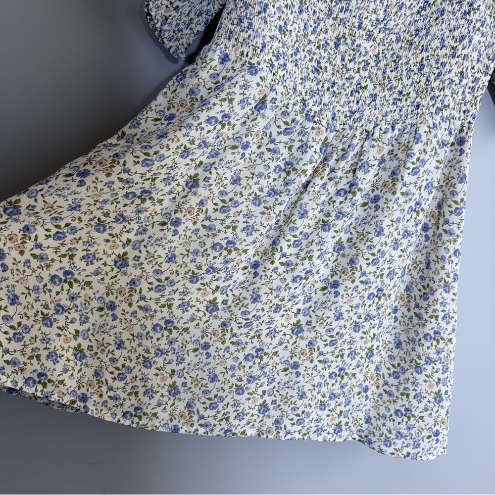 Reformation Elle Dress Pixie 8 White Purple Floral Mini Short Puff Sleeve Boho - Picture 12 of 16
